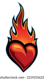 Burning heart vector graphic flaming heart symbol of love illustration for Valentine's day tattoo graphic isolated on white background
