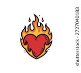 Burning Heart Vector Illustration, Fire Love Symbol EPS
