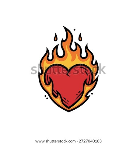 Burning Heart Vector Illustration, Fire Love Symbol EPS