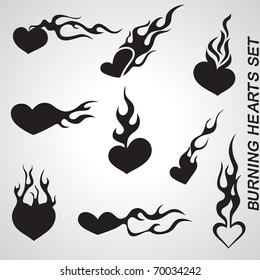 burning heart vector set