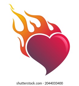 Burning heart vector. Simple illustration of heart and flaming fire. Suitable for romance and passion feeling expression.