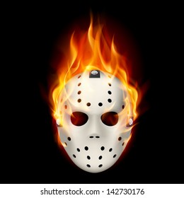 Burning hockey mask. Illustration on black  background for design.