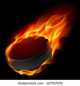 Burning hockey puck. Illustration for design on black background