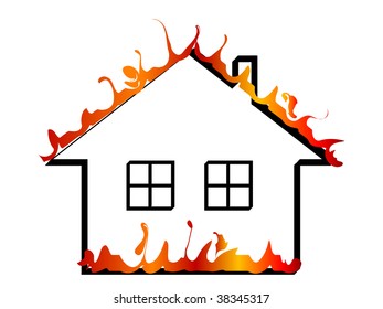Burning home icon - vector illustration