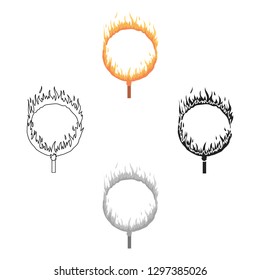 Burning hoop icon in cartoon style isolated on white background. Circus symbol stock vector illustration.