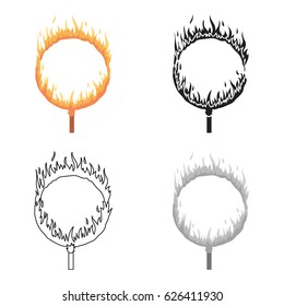Burning hoop icon in cartoon style isolated on white background. Circus symbol stock vector illustration.