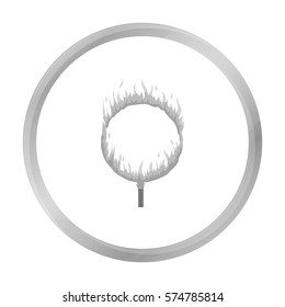 Burning hoop icon in monochrome style isolated on white background. Circus symbol stock vector illustration.