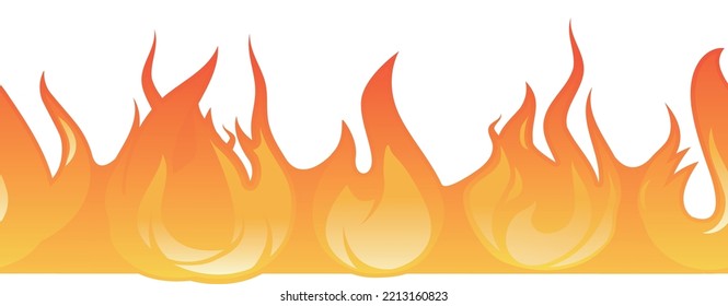 Burning Horizontal Border. Cartoon Fire Seamless Pattern