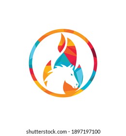 Burning horse in fire flame logo vector design template. Speed, freedom and strength symbol. 