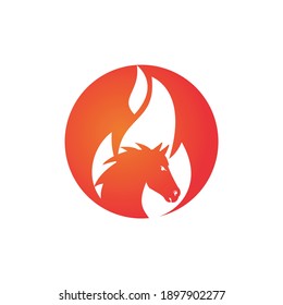 Burning horse in fire flame logo vector design template. Speed, freedom and strength symbol. 