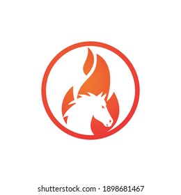 Burning horse in fire flame logo vector design template. Speed, freedom and strength symbol. 