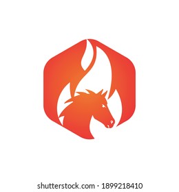 Burning horse in fire flame logo vector design template. Speed, freedom and strength symbol. 