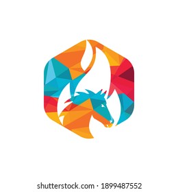Burning horse in fire flame logo vector design template. Speed, freedom and strength symbol. 