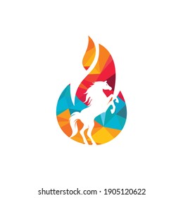 Burning horse in fire flame logo vector design template. Speed, freedom and strength symbol.	