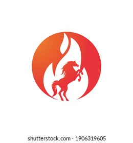 Burning horse in fire flame logo vector design template. Speed, freedom and strength symbol.	