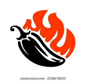 Burning hot chili pepper pod emblem or logo. Spicy spice for cooking food symbol icon