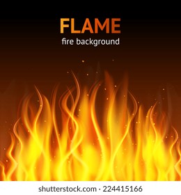 Burning hot flame campfire strokes realistic fire on dark background vector illustration