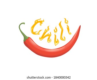 Burning hot red chili pepper with chili fire label flat vector illustration of hot vegetables spicy food ingredient