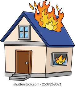 Burning, House Cartoon Colored Clipart 