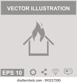 Burning house. Fire. Vector icon.