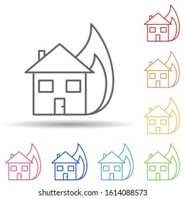 Burning house, firefighter in multi color style icon. Simple thin line, outline vector of firefighter icons for ui and ux, website or mobile application