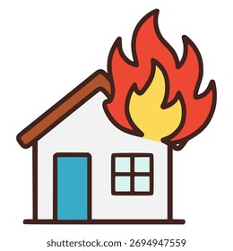Diseño de Plantilla de Ilustración vectorial de color plano de casa en llamas