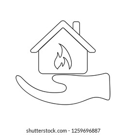 burning house in hand icon. Element of insurance for mobile concept and web apps icon. Thin line icon for website design and development, app development
