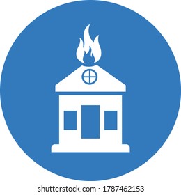 Burning house Icon / blue color