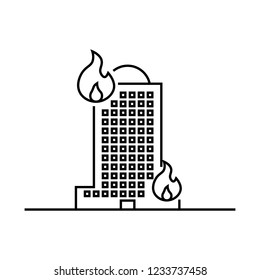 burning house icon. fire in building icon thin line design, vector isolated on white background