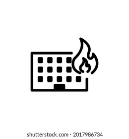 burning house icon. fire in building icon thin line design, vector isolated on white background.