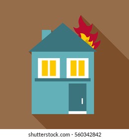 Burning house icon. Flat illustration of burning house vector icon for web