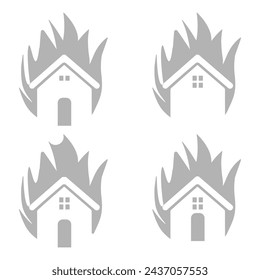 burning house icon on a white background, vector illustration