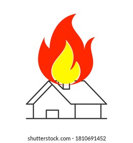 Illustration aus brennendem Haus. Flacher Stil. Einzeln auf weißem Hintergrund. 