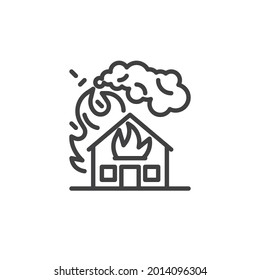 Burning house line icon. linear style sign for mobile concept and web design. Fire disaster outline vector icon. Symbol, logo illustration. Vector graphics