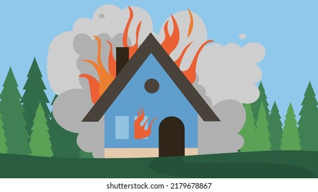 burning house near the forest