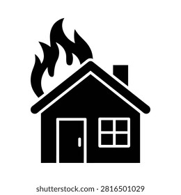 Burning House Silhouette Icon On White Background