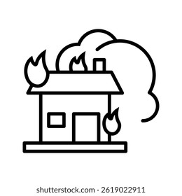 Burning house with smoke style, linear style icon. fire emergency and home safety. Editable stroke width