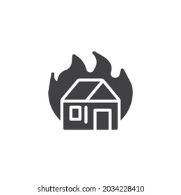 Burning house vector icon. filled flat sign for mobile concept and web design. House and fire flame glyph icon. Symbol, logo illustration. Vector graphics