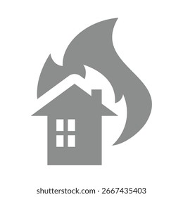 Brennendes Haus, Vektorsymbol. Haus in Flammen, Versicherungssymbol.