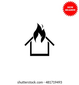 Burning house vector icon isolated on white background.
