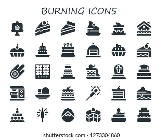  burning icon set. 30 filled burning icons. Simple modern icons about  - Cake, Disaster, Asteroid, Burner, Cemetery, Coffee maker, Cakes, Sparkler, Birthday cake, Forest fire