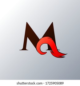 Burning Initial Letter M Torch Fire Flame in art style logo design