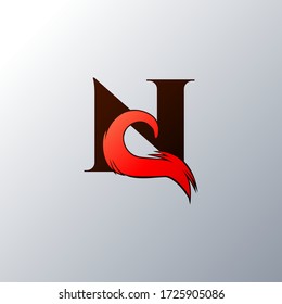 Burning Initial Letter N Torch Fire Flame in art style logo design