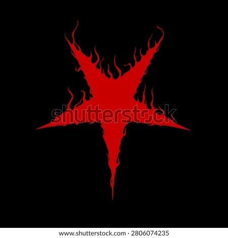 burning inverted pentagram star with flame effects isolated on black background. Satanic, occult, heavy metal, and dark horror vector illustration