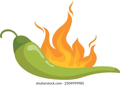 Burning jalapeno cartoon icon. Mexican spicy food emblem isolated on white background