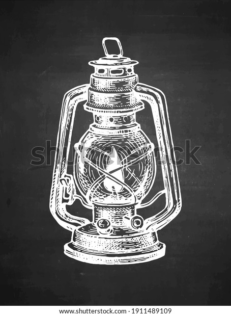 antique oil lantern drawing