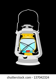 burning kerosene lamp vector isolated on black background