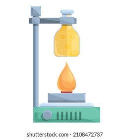 Burning lab flask icon cartoon vector. Laboratory research. Science test