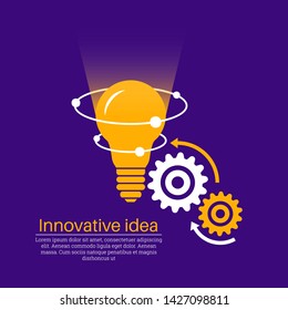 The burning lamp with gear wheels. Innovative technologies. Idea business. Technical progress. Creativity of thinking. Digital modern background. A vector illustration in flat style.