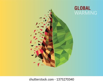Burning leaf Climate change and Global warming polygonal concept